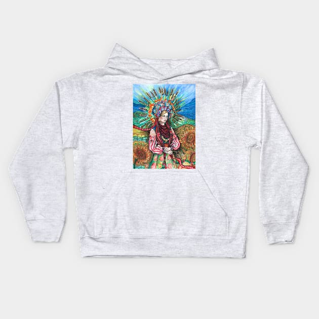 Ukrainian Flower Crown Kids Hoodie by FanitsaArt